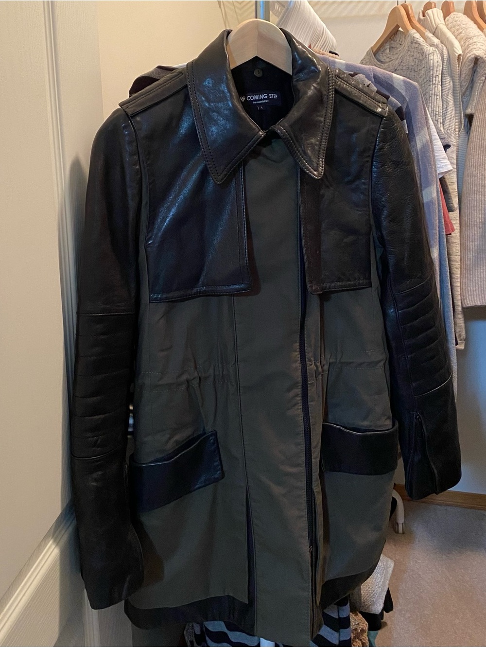 Genuine Lambskin Leather & detachable Fox Fur Mixed Parka Jacket - Size S